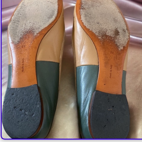 Celine Leather Ballet Flats Green  Tan 39 - Picture 2 of 4